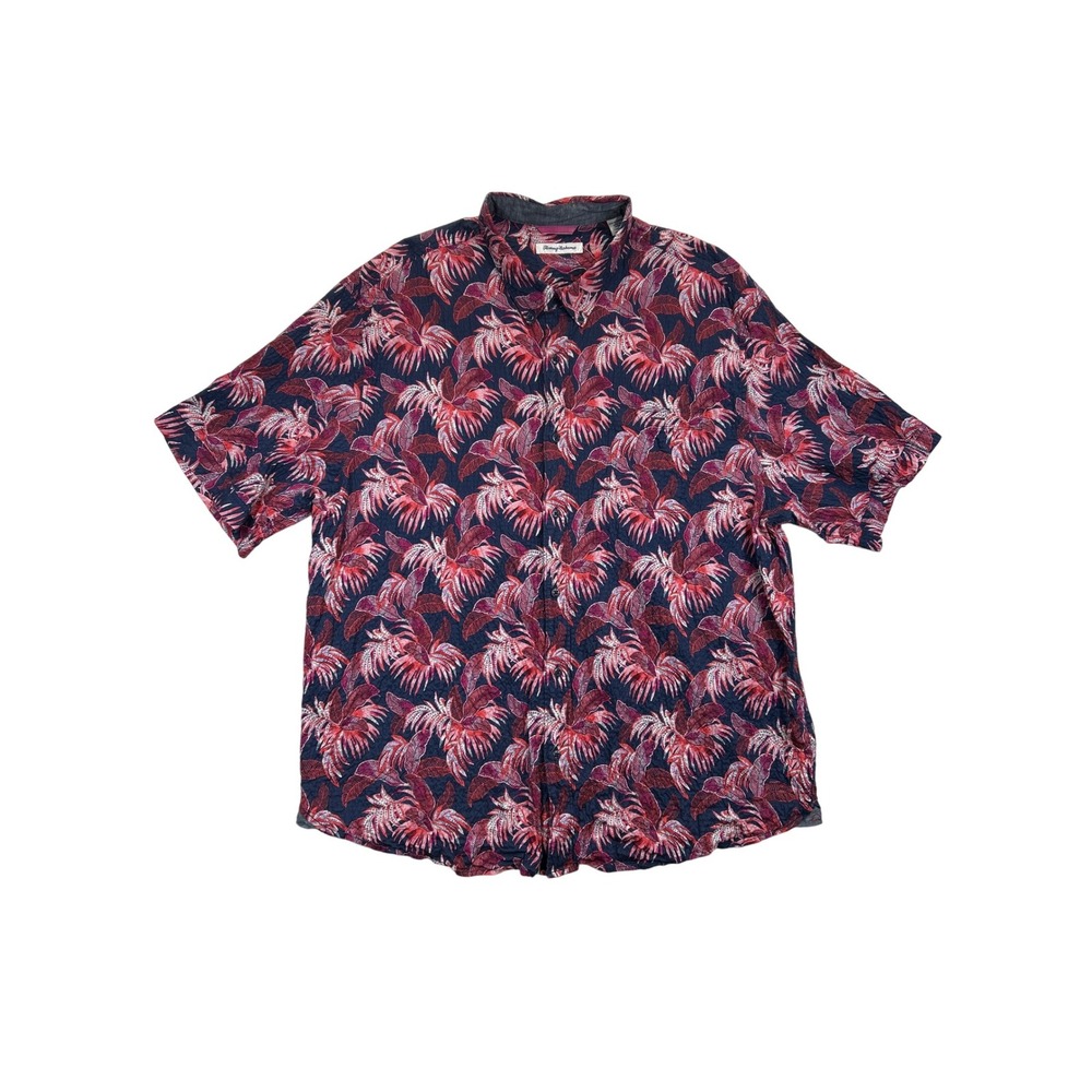 Tommy Bahama‎ Shirt Mens 2XLB Blue Pink Frenda Fronds Ocean Deep Camp